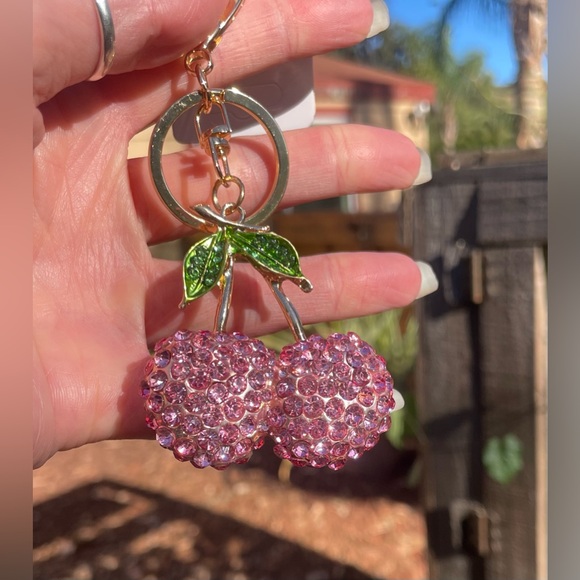 PINK CHERRY SPARKLES | Rhinestone Bag Charm | Keychain (Brand New!) 🩷 - Picture 5 of 10